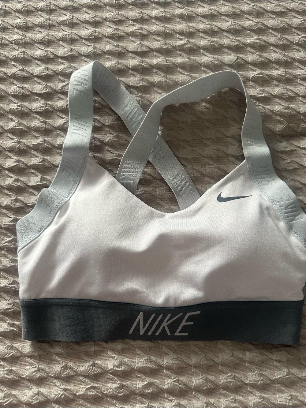 Nike White Sports Bra with Gray Band and Straps